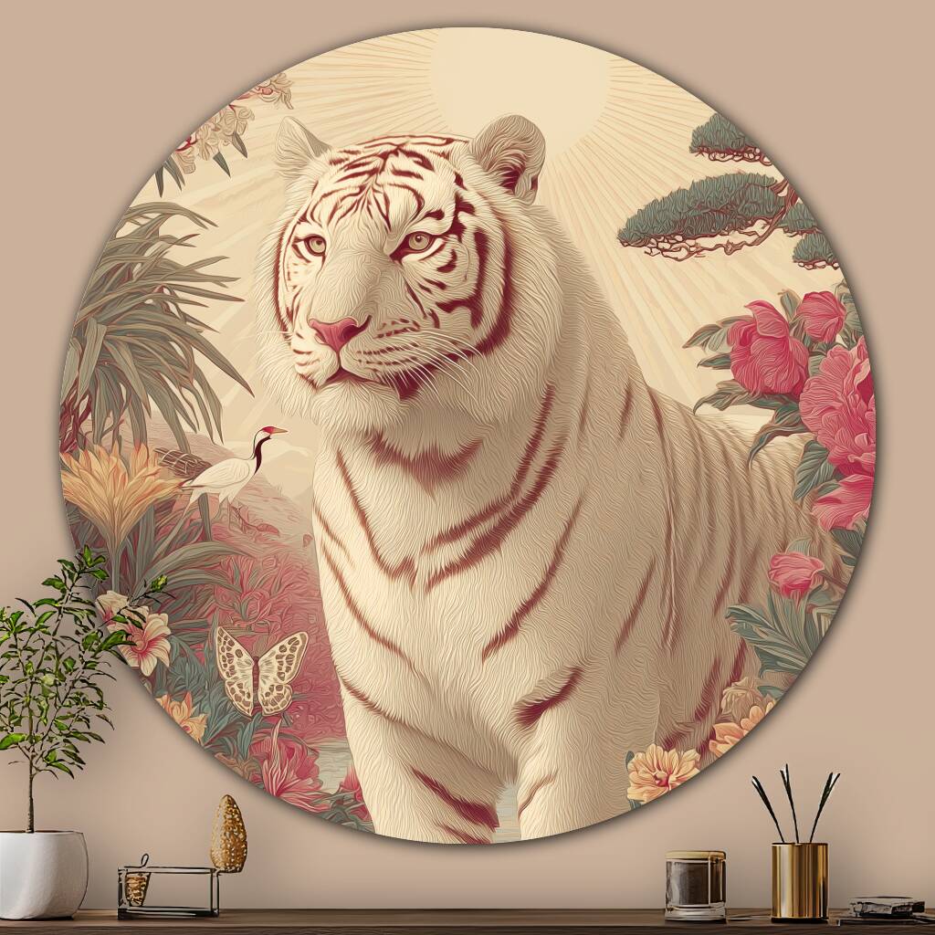 Bekijk Floral White Tiger (Rond)